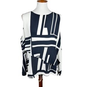 Hobbs London Women's Sleeveless Top Size 14 Black White Geometric Print